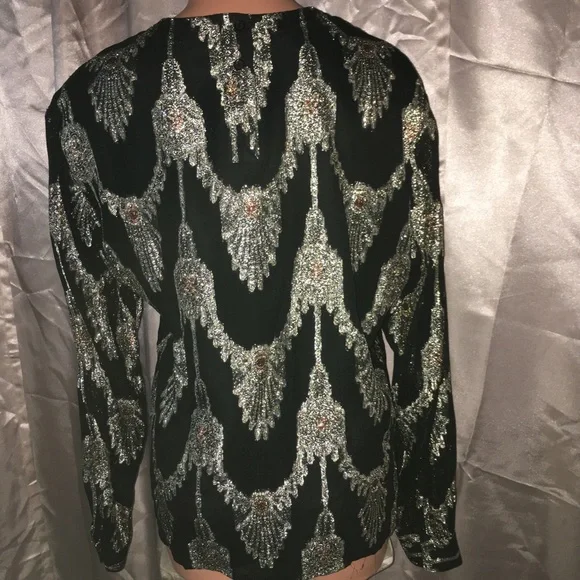 Vintage 60s Metallic steampunk Formal Evening Shirt Cocktail disco egirl Top~10 - Picture 6 of 10